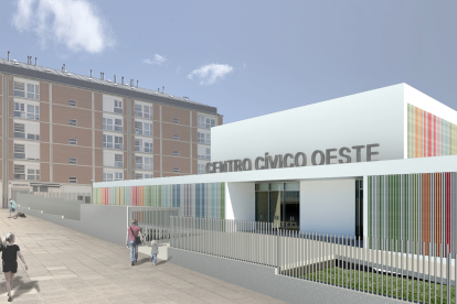Planteamiento en el proyecto de la entrada principal del Centro Cívico Oeste por la calle Antonio Acuña. ECB