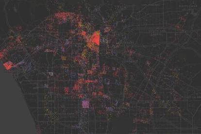 Este mapa interactivo muestra la ubicación de la población de personas sin hogar de Los Ángeles y muestra el dramático aumento de sintecho en la ciudad. En rojo se representa a las personas que viven en las calles, en verde, a aquellos que viven en tienda-LOS ÁNGELES TIMES