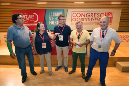 El secretario general de FeSP-UGt, Julio Lacuerda; el secretario de Organización Federal, Frederic Monell; el secretario general de UGT en Castilla y León, Faustino Temprano, y la secretaria general de Castilla y Léon, Carmen Amez, antes del congreso.-ICAL