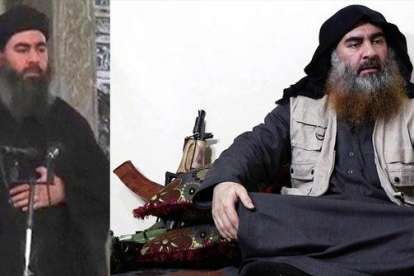 La imagen de la derecha de Abu Bakr al Baghdadi, pertenece a julio del 2014 y la de la izquierda a abril del 2019.-