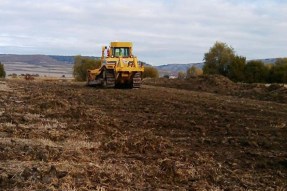 Una máquina ya ha comenzado a remover las tierras para el inicio de los trabajos que realiza Acuaes.-ECB