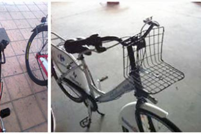 Imágenes de algunos de los daños causados en bancadas y bicicletas. En las nuevas bicis, las cestas han sido objeto de los vándalos.-ECB