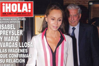 Isabel Preysler y Mario Vargas Llosa, de cena romántica en Madrid, en la portada de la revista '¡Hola!'.-