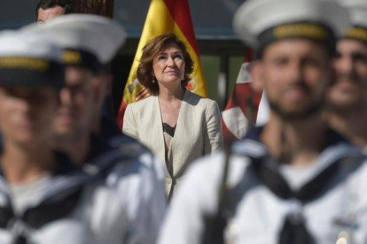 Carmen Calvo, el pasado 10 de agosto, en Sevilla, durante la celebración del quinto aniversario de la primera vuelta al mundo.-AFP / CRISTINA QUICLER