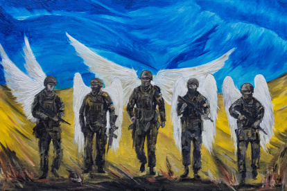 Guerreros de la luz, YAROSLAV SHVED. Artista de la ciudad de Lviv dona la venta de sus pinturas para equipar al ejército ucraniano.