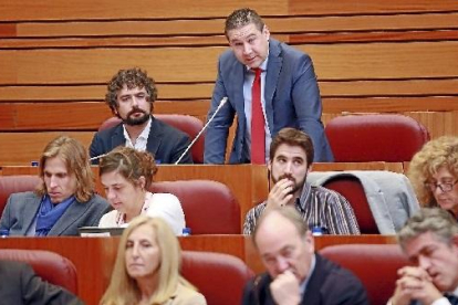 Arriba, los dos procuradores del Mixto, José Sarrión y Luis Mariano Santos; abajo, a la izquierda, Pablo Fernández (Podemos).-ICAL