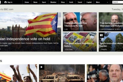 La página web de la BBC abre con Cataluña.-EL PERIÓDICO