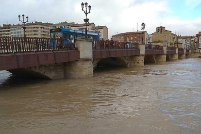 El río Ebro fue descendiendo poco a poco su caudal mientras los operarios municipales analizaban los daños.-MARCO REMÓN