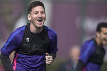 Leo Messi, durante un entrenamiento en la ciudad deportiva de Sant Joan Despí.-Foto:   JORDI COTRINA