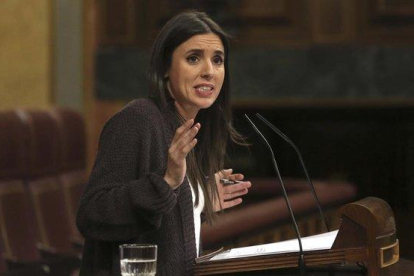 La portavoz de Unidos Podemos en el Congreso, Irene Montero, en febrero.-DAVID CASTRO