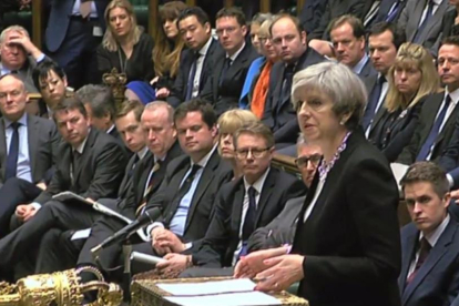 Theresa May en el Parlamento británico el pasado mes de marzo.-AFP