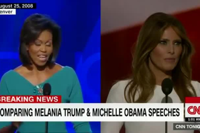 Vídeo en que muestra como Melania Trump plagió a Michelle Obama.-