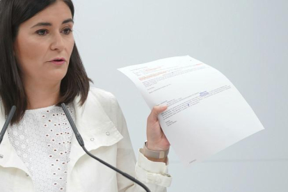 La ministra Carmen Montón, en la rueda de prensa para dar explicaciones sobre su máster.-JOSE LUIS ROCA