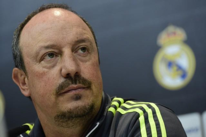 El entrenador del Real Madrid, Rafa Benítez, durante la rueda de prensa en Valdebebas este sábado.-AFP / JAVIER SORIANO