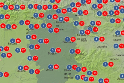 Mapa de temperaturas del martes. AEMET