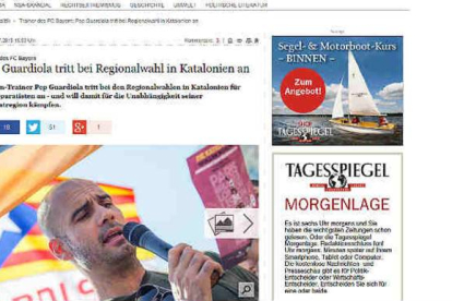 El diario alemán 'Der Taggespiegel' se hizo eco de la noticia de Guardiola a través de su web.-Foto:  'Der Taggespiegel' Web
