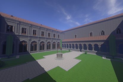 Recreación del claustro interior de San Pedro de Cardeña en formato Minecraft.
