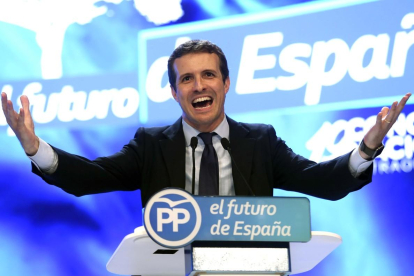 Pablo Casado, durante su discurso como candidato a la presidencia del PP. /-DAVID CASTRO