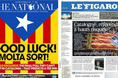 Las portadas del escocés The National y del francés Le Figaro, de este sábado.-EL PERIÓDICO