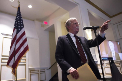 El consejero de Seguridad Nacional de EEUU, John Bolton, en la rueda de prensa en la que advertía de represalias al Tribunal Penal Internacional.-ANDREW CABALLERO-REYNOLDS (AFP)