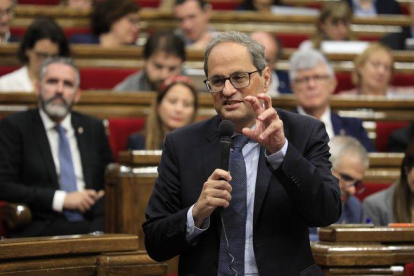 Quim Torra, en un momento de su intervención en la sesión de control del Parlament.-FERRAN NADEU
