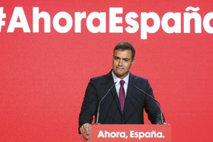 Pedro Sánchez, este lunes durante la presentación de la campaña del PSOE al 10-N.-DAVID CASTRO