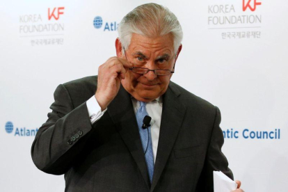 El secretario de Estado de los EEUU, Rex Tillerson, durante un foro del Atlantic Council en Washington.-REUTERS / JONATHAN ERNST (REUTERS)