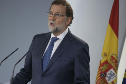 El presidente del Gobierno, Mariano Rajoy, en su comparecencia tras el Consejo de Ministros extraordinario-JOSÉ LUIS ROCA