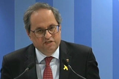 El presidente Torra valora la primera sesión del juicio al procés, este martes.-EL PERIÓDICO