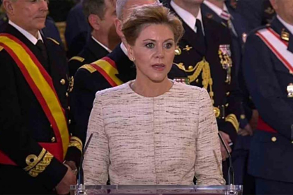 La ministra de Defensa, María Dolores de Cospedal, ha afirmado hoy que no hay particularismo capaz de quebrar la vocación de España.-EFE