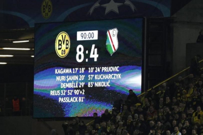 Imagen del marcador que registró el récord de anotación de un partido de Champions League.-EFE / INA FASSBENDER