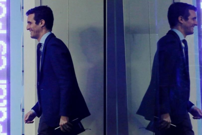El vicesecretario de comunicación del PP, Pablo Casado, en la sede nacional del partido.-JUAN MANUEL PRATS