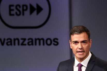 Pedro Sánchez durante una conferencia de prensa.-SERGIO PEREZ