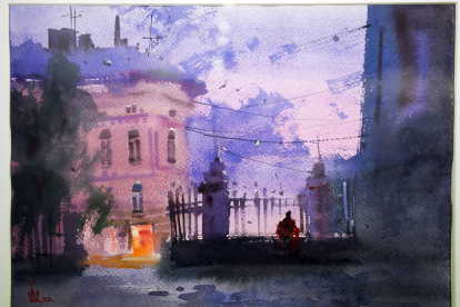 Cuadro de Maksym Kisilov, que sigue mostrando a través de su arte, la situación que vive a diario en Ucrania. TOMAS ALONSO