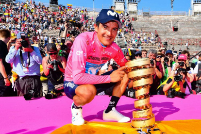 El ecuatoriano del Movistar Richard Carapaz se proclamó este año vencedor del Giro de Italia-Photo Bettini