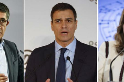 Patxi López, Pedro Sánchez y Susana Díaz, los tres precandidatos a las primarias del PSOE.-