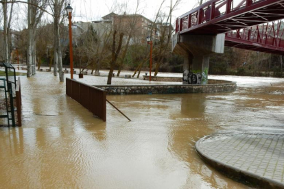 El parque del Barriles de Aranda ayer solo se podía transitar por el puente.-MARIANO ORTIZ