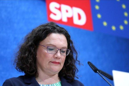La líder socialdemócrata alemana, Andrea Nahles, tras las elecciones europeas del 2019.-OMER MESSINGER (EFE)