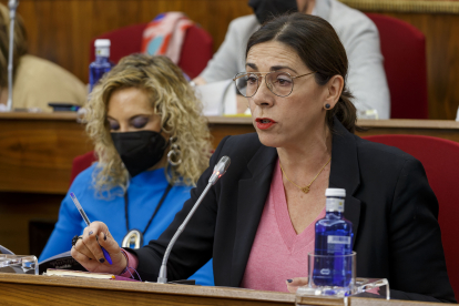 Marga Arroyo, portavoz de Podemos, en una intervención en el Pleno municipal. SANTI OTERO