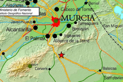 Imagen del Instituto Geográfico Nacional situando el epicentro del terremoto de Murcia.-PERIODICO