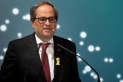 Quim Torra, este viernes, durante su intervención en un foro empresarial en La Seu dUrgell.-/ NANDO GALINDO (EFE)