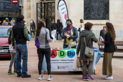La Asociación Dislexia Burgos (Adbu) ha instalado hou una mesa informativa en la Plaza Santo Domingo. SANTI OTERO