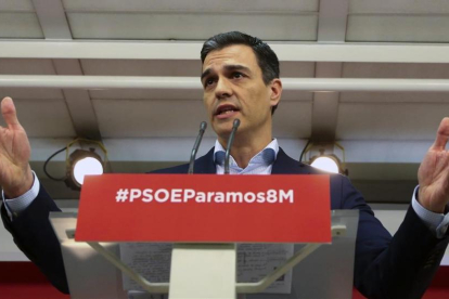 El secretario general del PSOE, Pedro Sánchez, el pasado marzo, en la sede del PSOE.-/ JUAN MANUEL PRATS