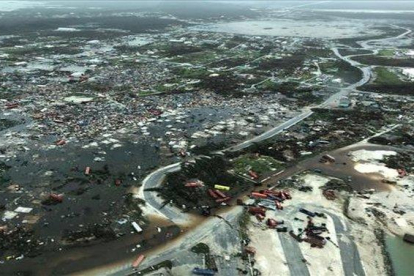 Imagen aérea de las Islas Ábaco en Bahamas, totalmente destruidas por el huracán Dorian.-