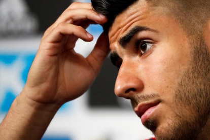 Marco Asensio durante la rueda de prensa realizada en Krasnodar, Rusia-JAVIER ETXEZARRETA