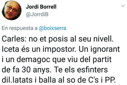 Tuit de Jordi Borrell contra Miquel Iceta-