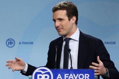 Pablo Casado, en la rueda de prensa posterior a la reunión del comité ejecutivo del PP.-EFE / CHEMA MOYA