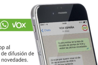Una imagen promocional de la lista de difusión de Vox.-