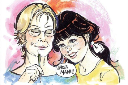 Autorretrato de Purita Campos con Esther, su mítico personaje.-PURITA CAMPOS