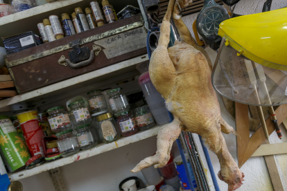 Detalle del taller de Román, con un pollo realizado en látex. SANTI OTERO